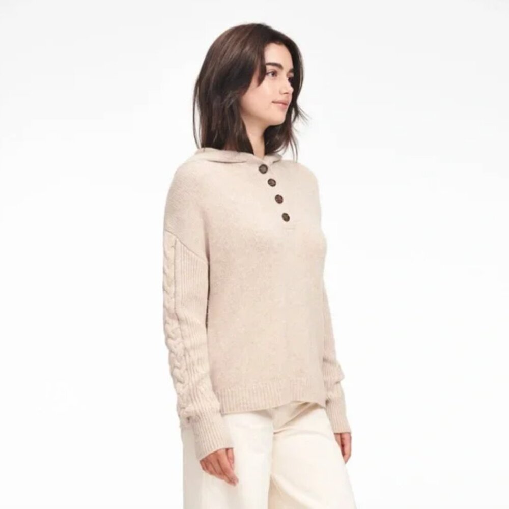 Naadam Cable Knit Sleeve Henley Hoodie